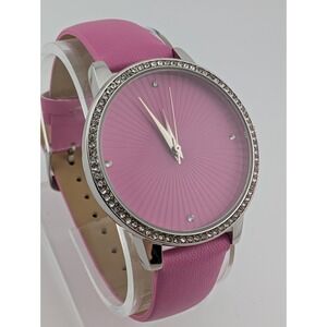 Manhattan by Croton Watch Women 36mm Silver Case Pink Band-‎ New Battery